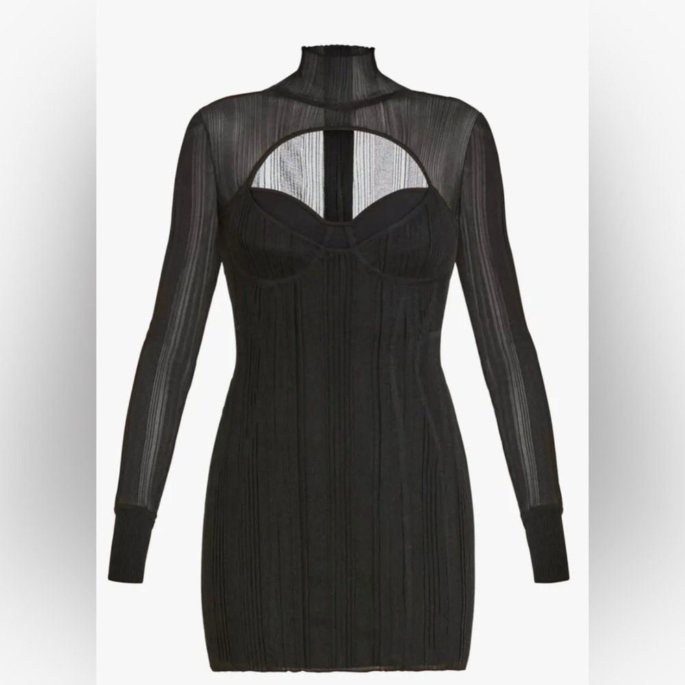 HERVE LEGER Semi-Sheer Ribbed Cutout Minidress
